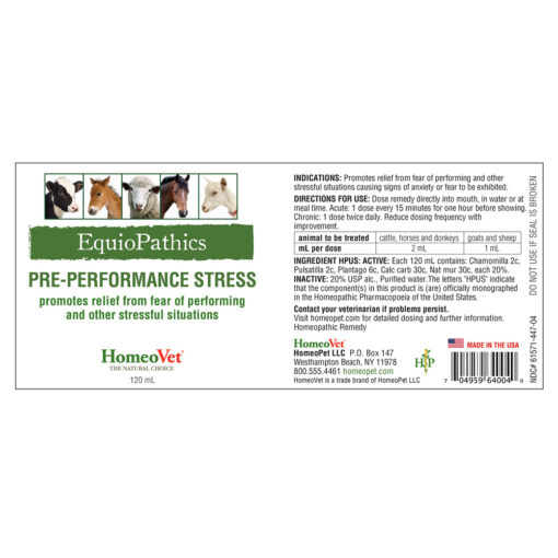 HomeoVet EquioPathics Pre-Performance Stress label